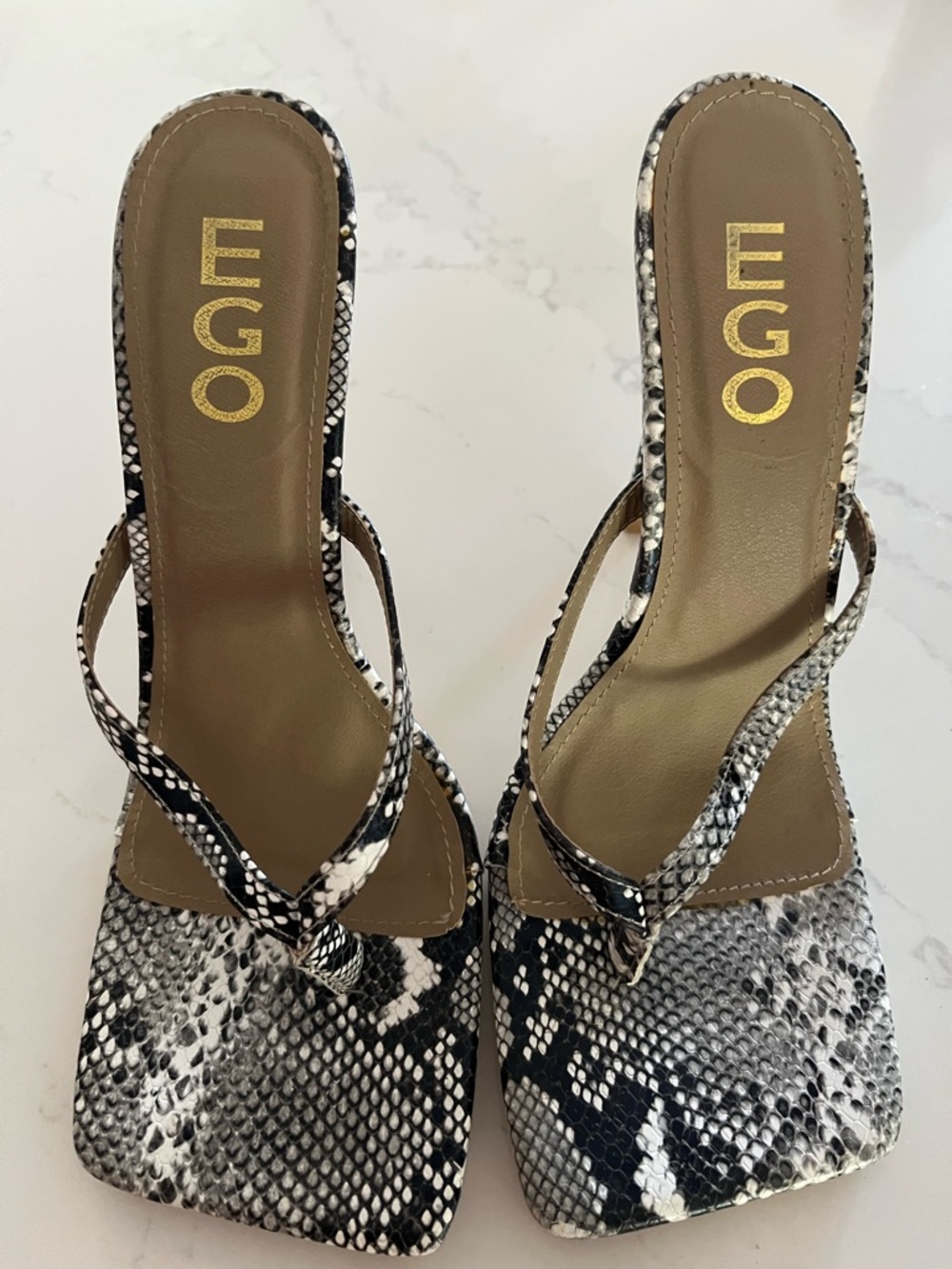 EGO Black & White Snake-Print Thong Heeled Stiletto Sandals US 7 /EU 38 /UK 5
